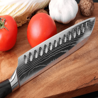 couteau de cuisine damascuskitchenknives couteau santoku g 7 pouces montrant épaisseur de la lame