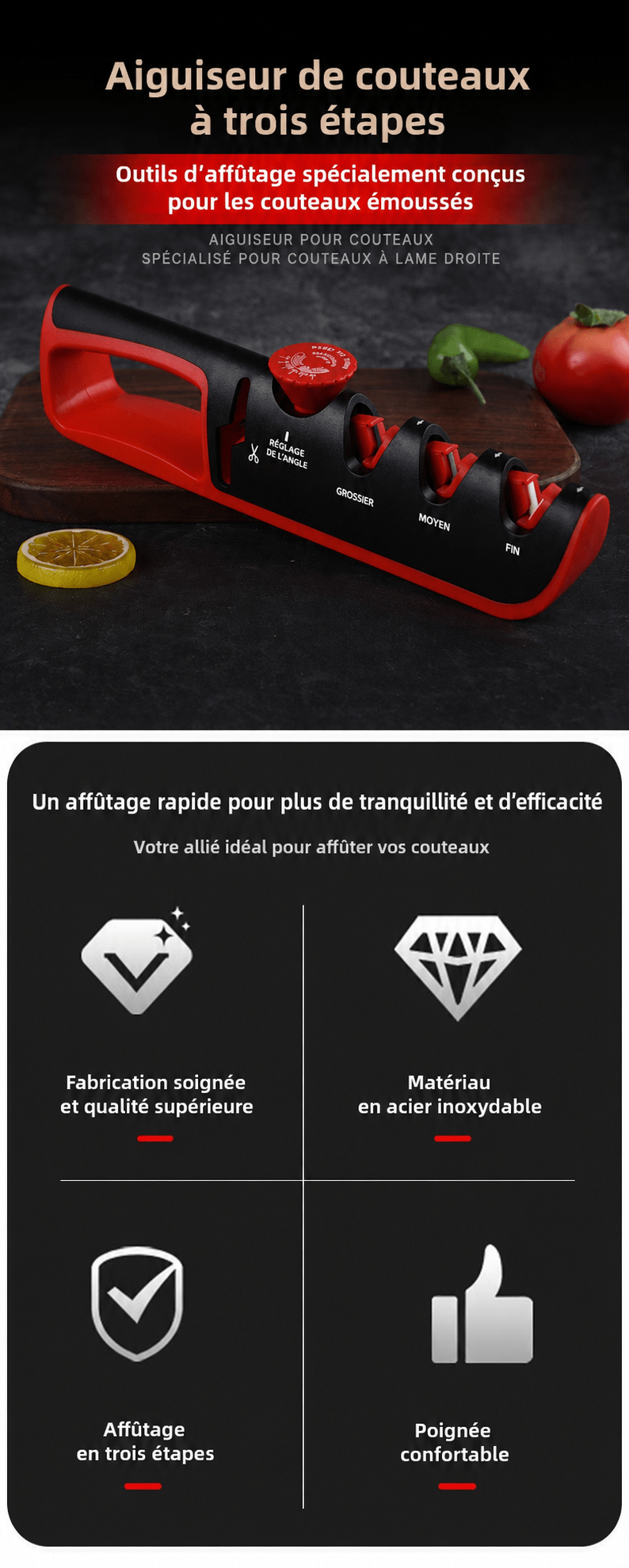 Aiguiseur Couteau 4 en 1 | Professionnel