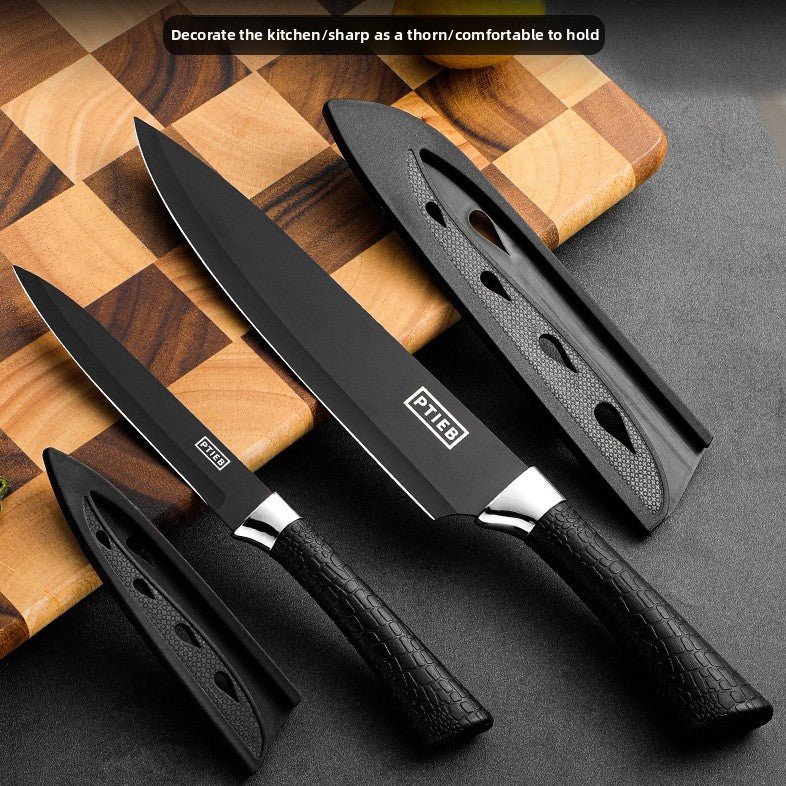 ensemble de 2 couteaux de cuisine noir en acier inoxidable avec protection de lame