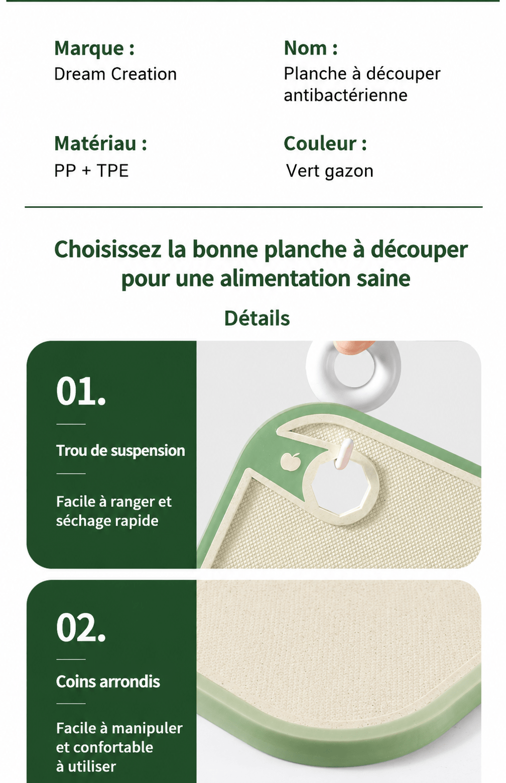planche a découper antibacterienne | Double Face